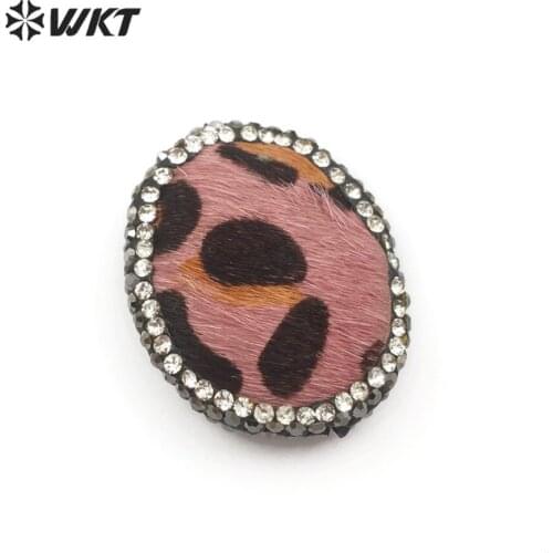 WT-NP374 Colorful Genuine Leather With Crystal Beads Paved Egg Shape Rhinestone Pendant Jewelry For Women Fashion Necklace