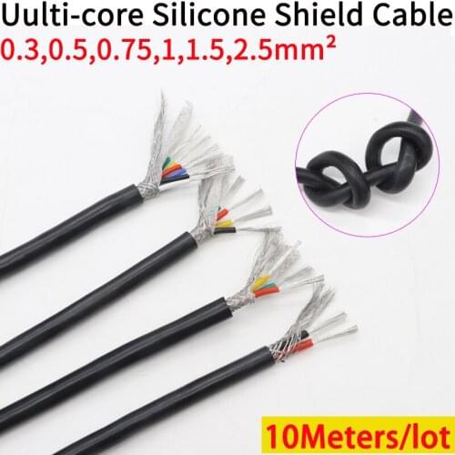 10M Sq 0.3 0.5 0.75 1 1.5 2 2.5mm Silicone Rubber Shielded Cable 2 3 4 6 Cores Insulated Flexible Copper High Temperature Wire