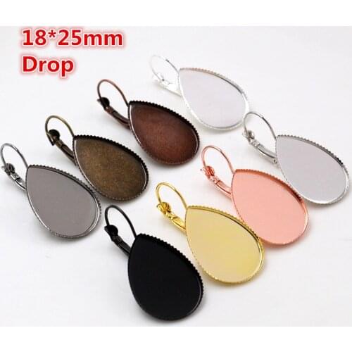 18x25mm 10pcs 8 Colors plated French Lever Back Earrings Blank/Base,Fit 18*25mm Drop glass cabochons;Earring bezels