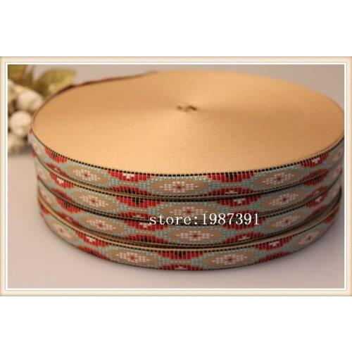 20yards/lots wide 1.5cm Woven Jacquard Ribbon Geometric pattern beige background LS-5364