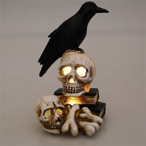 2021 Halloween Resin Craft Crow Lantern Fashion Creative Statue Holiday Lighting Home Furnishings LED Light Home Decoration