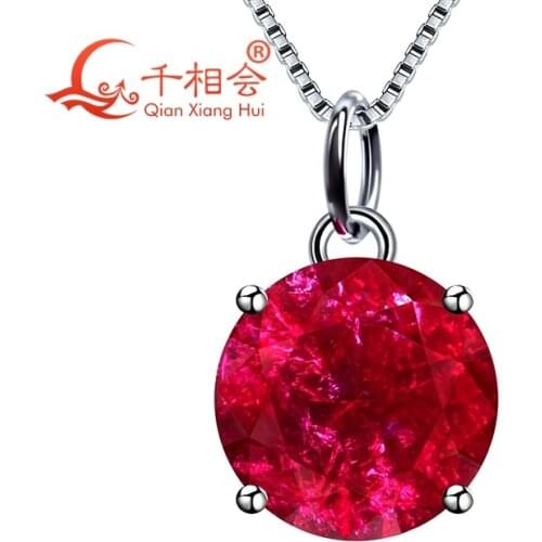 925 silver round shape 9mm red and pink color Artificial ruby with inclusions stone Jewelry for Pendant Necklace