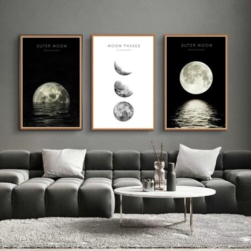 Abstract Minimalist Black and White Canvas Wall Art Moon Phase Decor Posters & Prints Nordic Pictures Modern Painting