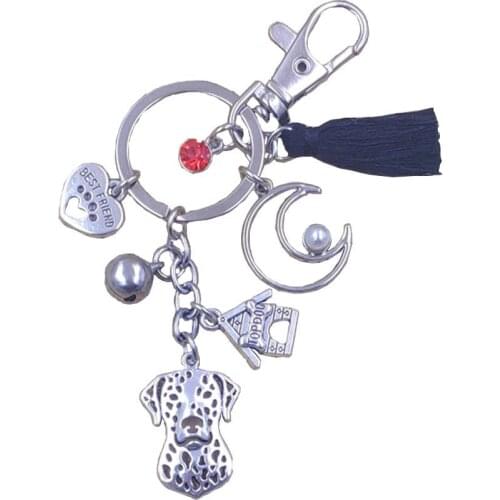 Dalmatian Dog Animal New Special Handmade Keychain Key Ring Pet Tassels Antique Retro Silver Plated Women Men Jewelry K076-077