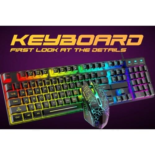 C1FB T6 Rainbow USB Wired Keyboard Mouse Pad Combo RGB Backlit Pro Gaming Keypad for Gamer PC Laptop