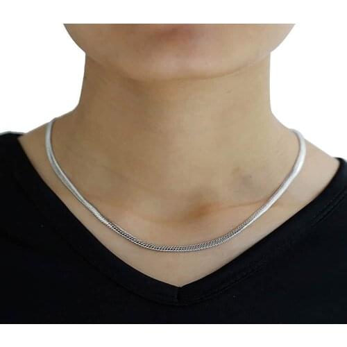 3mm Thin Womens Mens Necklace Unisex Double Hammered Curb Link Chain White Gold Filled Necklace for Women Men Jewelry LGN401