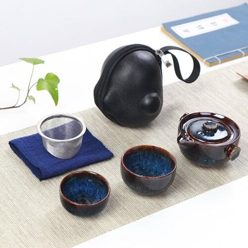 Chinese Kung Fu Tea Set Ceramic Portable Teapot Set Outdoor Travel Gaiwan Tea Cups of Tea Ceremony Teacup Fine Gift
