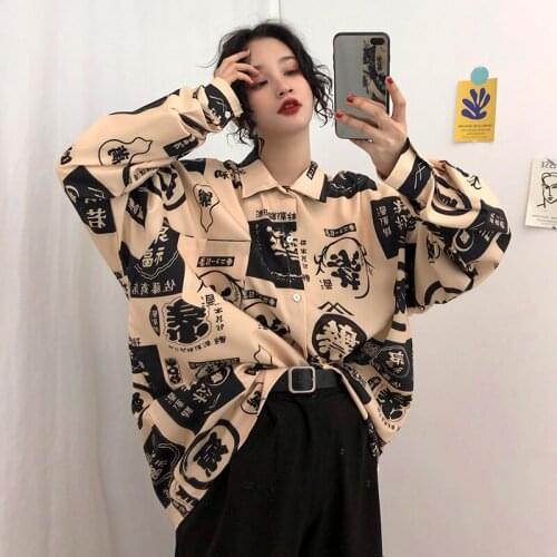 Deeptown Streetwear Harajuku Blouse Women Korean Style Fashion Women Blouses Spring Turn Down Collar Vintage Top Women Clothing