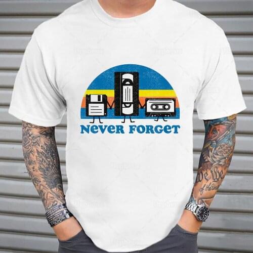100% Cotton Never Forget Novelty Sarcastic T Shrit 80s 90s Retro Style Shirt Cassette Tape Floppy Disk Nostalgia Summer Top Tees