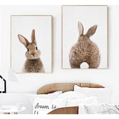 Bunny Rabbit Tail Wall Art Picture Woodland Animal Canvas Poster Nursery Print Minimalist Painting Nordic Kids Baby Room Decor