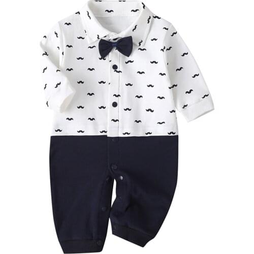 Newborn Infant Spring Baby Boys Romper Clothing Cotton Gentleman Bow Jumpsuit Fashion Mustache Print Clothes Party Outfits Gifts