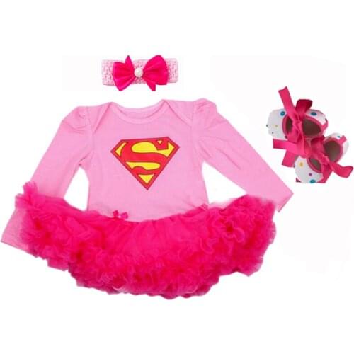 Infant Kids Baby Girl’s 3Pcs Clothes Set Summer Cartoon Rompers Tutu Dress Pink Jumpsuit with Headband Shoes 6 9 12 18 24 Months
