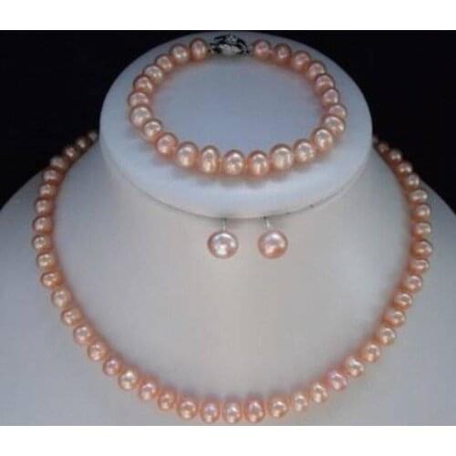 7-8mm Pink Akoya Pearl Necklace Bracelet Earring Sets