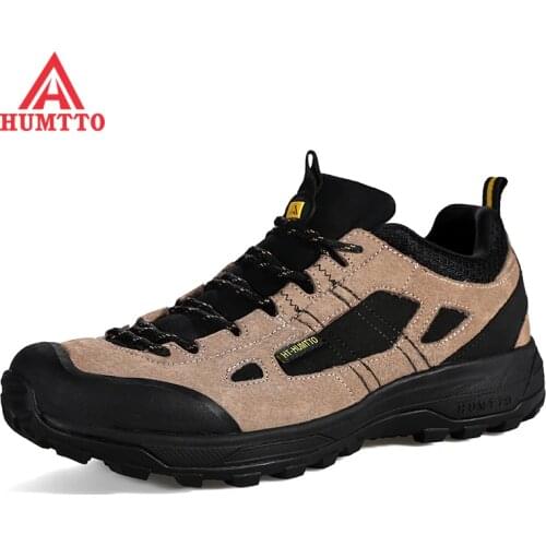 Humtto Brand Hiking Shoes for Men Outdoor Sport Trekking Mountain Tactical Mens Boots Light Genuine Leather Lace Up Sneakers