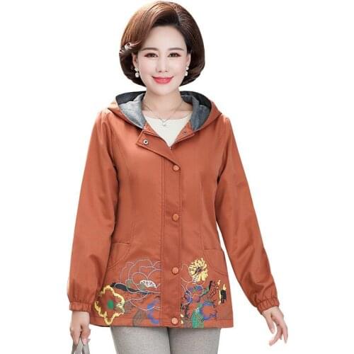 Mother Wear Spring Autumn Jacket Women Hooded Jackets Fashion Long Sleeve Windbreaker Female Casual embroidered Basic Coat Top