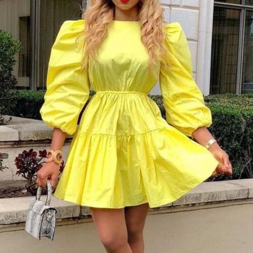 Fashion Summer Dress O-neck Sexy Puff Sleeves High Waist Bag Hip Slim Commuter Plus Size Dresses 2021
