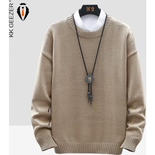 Men Sweater Oversized Knittwear Vintage Classic Solid Color O-Neck Casual Pullovers 2020 Sweaters Slim Fit Autumn Winter Warm
