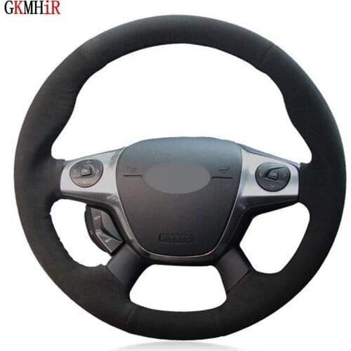 Soft Black Suede DIY Hand-stitched Car Steering Wheel Cover For Ford Focus 3 2012-2014 KUGA Escape 2013-2016 C-MAX 2011-2018