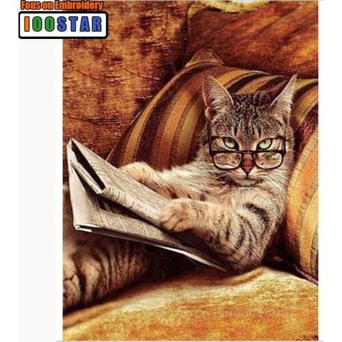 NEW 5D Diy Diamond Painting Cat Wearing Glasses Diamond Cross Stitch Square Diamond Embroidery Sets Home Decoration