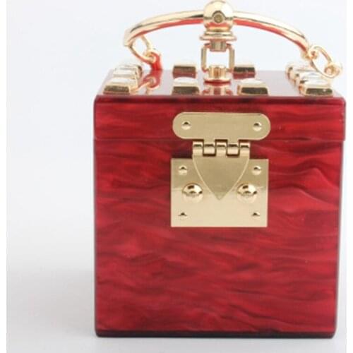 New personality handcuffs square acrylic drill bag fashion British wind portable womens evening bag