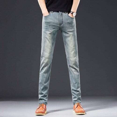 New Mens Jeans Autumn And Winter Thick Straight Slim-fit Business Casual Denim Pants Retro Color Fashion Stretch Denim Trousers