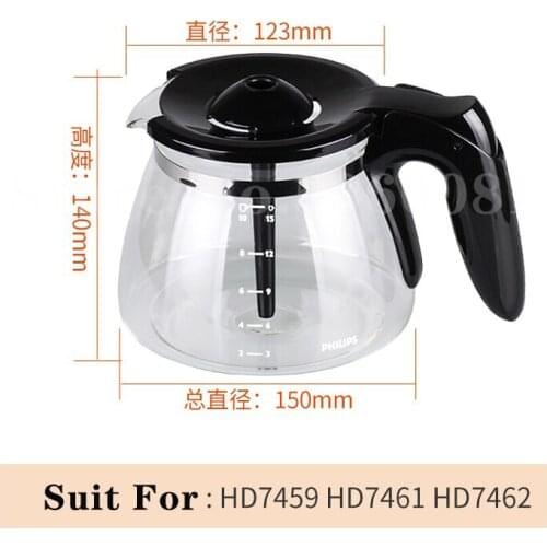 Original Coffee maker Glass jug for Philips HD7447 HD7457 HD7461 HD7462 Coffee Maker spare parts accessories