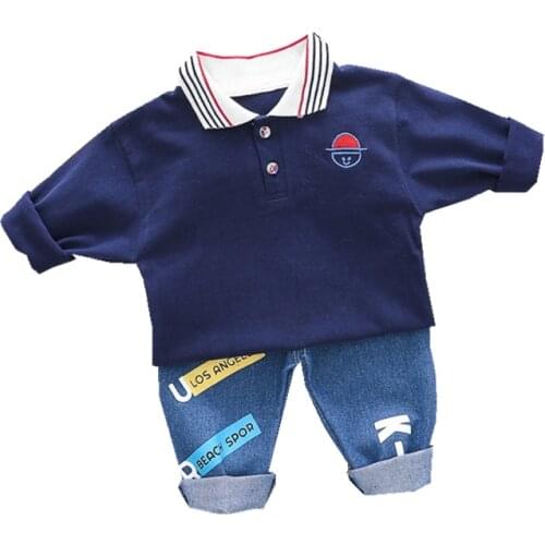 2020 Autumn Baby Boy Clothes Suit Toddler Infant Clothing Sets Lapel T Shirt Jeans 2Pcs/sets Kid Children Leisure Sports Costume