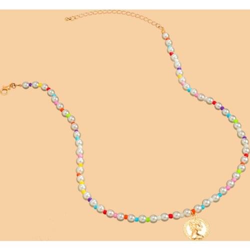 Bohemia Colorful Beads Pearl Choker Necklace for Men/Women Fashion Beaded Chain With Coin Pendant Necklaces 2021 Fashion Jewelry
