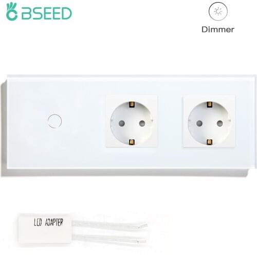 BSEED Dimmer Switch 1/2Gang 1Way Led Light Dimmer Switches Double EU Power Socekts 16A EU Standard Touch Dimmer Crystal Glass