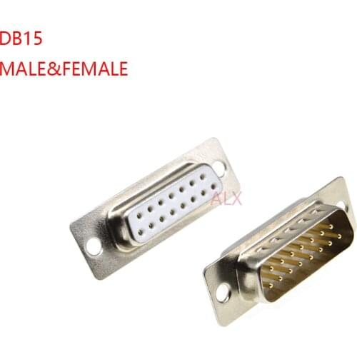 1PCS 3U Gold Plated Solid Pin DB15 MALE FEMALE Mount serial port CONNECTOR Solder Type D-Sub COM CONNECTORS 15pin 15P Adapter