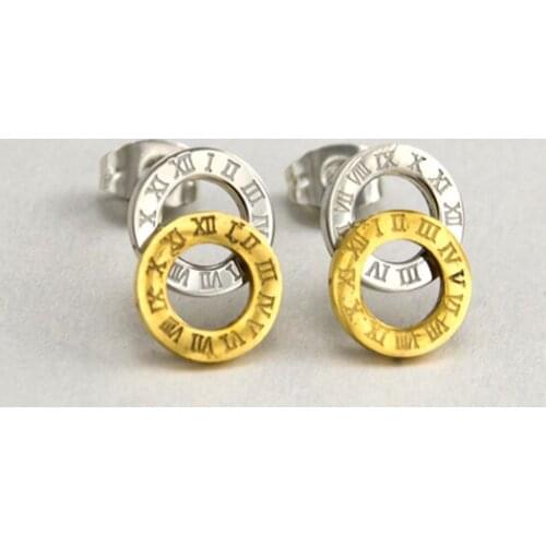 Simsimi mini double round roman number stud earrings for women girl stainless steel earrings