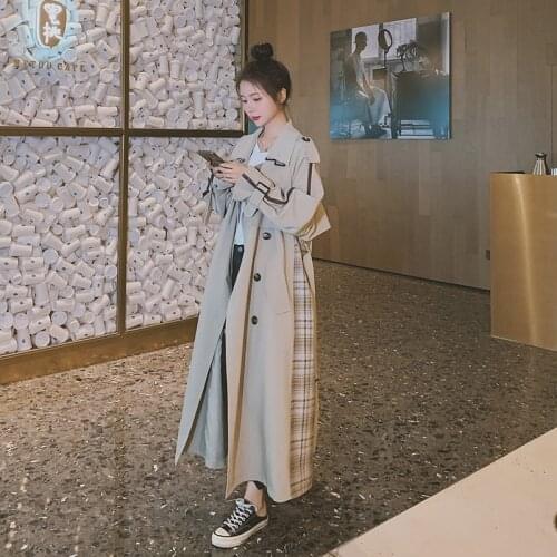 Vogue Elegant Women Trench Coat Double-Breasted Long Patchwork Plaid Lady Duster Coat Cloak Female Outerwear Spring Autumn
