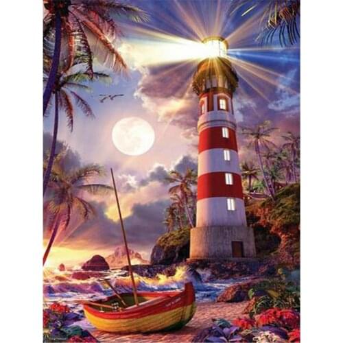 Landscape Lighthouse Printed Water-Soluble Canvas 11CT Cross-Stitch Kit Embroidery DMC Threads Painting Handiwork Different