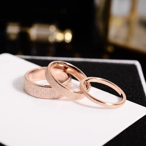 YUN RUO 2019 Fashion Classic Froseted Couple Rings Rose Gold Color Woman Birthday Gift Party Titanium Steel Jewelry Never Fade
