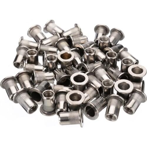 50pcs M6 Rivet Nuts Female Rivnut Insert Nutsert Thread 304 Stainless Steel Flat Head for Rivet Nut Gun Riveting Riveter Tool