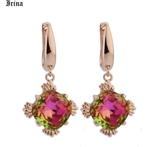 Long Earrings For women Party Jewelry 585 Rose Gold Earrings Square colored crystal design Dangle Earrings New Fashion 2020