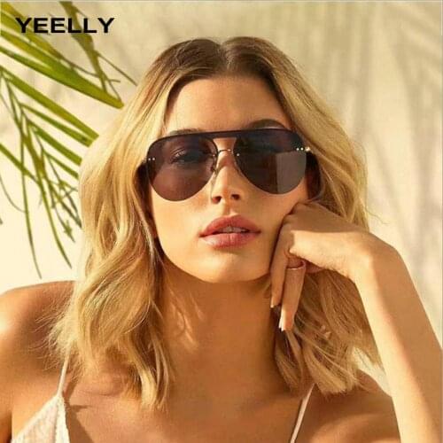 Fashion Sunglasses Siamese Shield Shape Glasses Model Wild Tide Eyewear New Invisible Half Frame Women Polycarbonate 5820