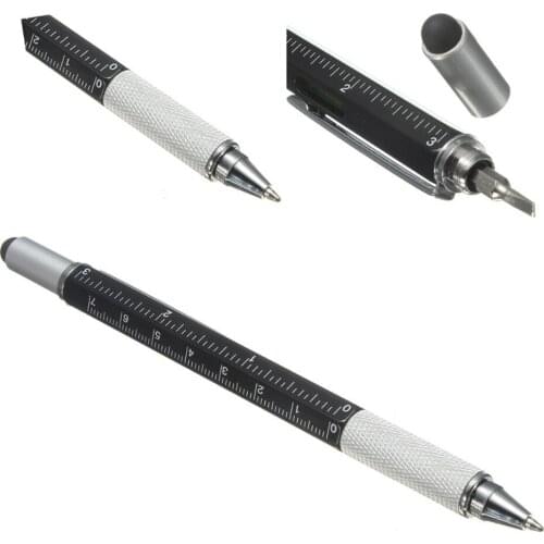1PC Tool Ballpoint Pen Screwdriver Ruler Spirit Level with a Top and Scale Multifunction 6 in 1 Touch Screen Stylus Pen