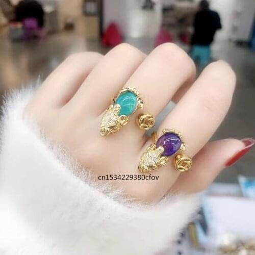 1pc Natural Discoloration pixiu Jade Adjustable opening Ring Amulet Fashion Charm Jewelry Hand Carved Crafts Gifts for Women Men
