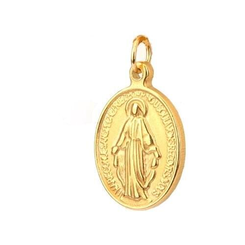 100% Stainless Steel Gold Color Virgin Mary Medal Charms Pendant For Women Cross Medallion Medallas Religiosas Wholesale 80pcs