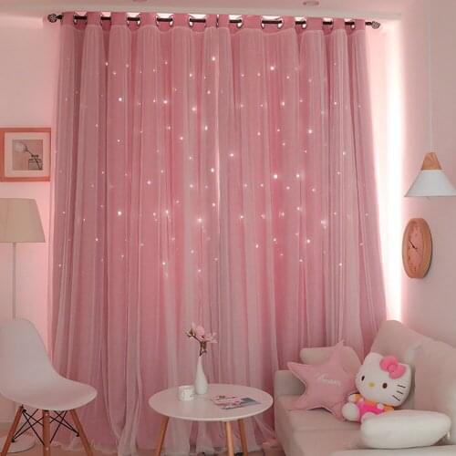1x2M Star Curtains Blackout Curtains Window Tulle Curtains for Living Room Bedroom Two-layer Curtains Hollow Star Ins Curtain