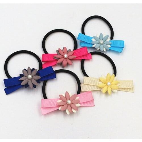 2PCS/ Candy Color Headwear flowers Hair Ring Ropes Ponytail Holder Hair circle Elastic Hair Bands for Girls Hair Accessories