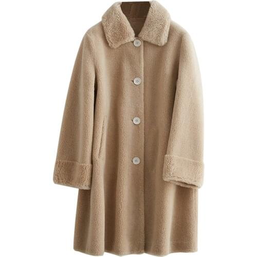 2020 New 2019 Reunite With Coat One Overcoat Woman Lapel Long Sheep Shearing Leather And Fur Loose Coat