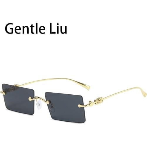 2021 Rimless Square Fashion Steampunk Sunglasses Women Men Small Size Metal Temple Luxury Brand Design Uv400