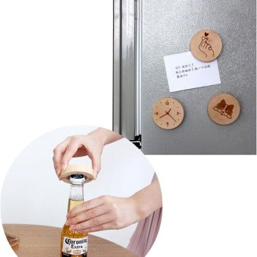 250Pcs/lot DIY Wooden Round Shape Bottle Opener Coaster Fridge Magnet Decoration Beer Bottle Opener Custom logo QB830