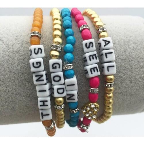 5 Pcs/Set Bohemian Statement Colorful Acrylic Resin Bead Inspiration Stretch Charm Bracelet Set For Women Beach Jewelry Gift