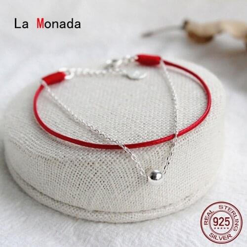La Monada Red Thread For Hand 925 Sterling Silver Bracelets For Women String Silver 925 Women Bracelet Bead Red Rope Bracelet