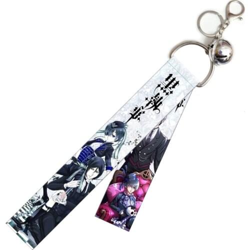 Black Butler Kuroshitsuji Streamer Keychain Sebastian Michaelis Cartoon Print Webbing Rope Key Chain Backpack Pendant Hand Strap