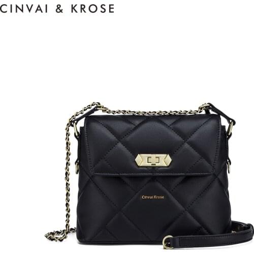Classic Messenger Shoulder Bags Female Genuine Leather Plaid Chains Zipper Womens Handbags Casual Crossbody Bags