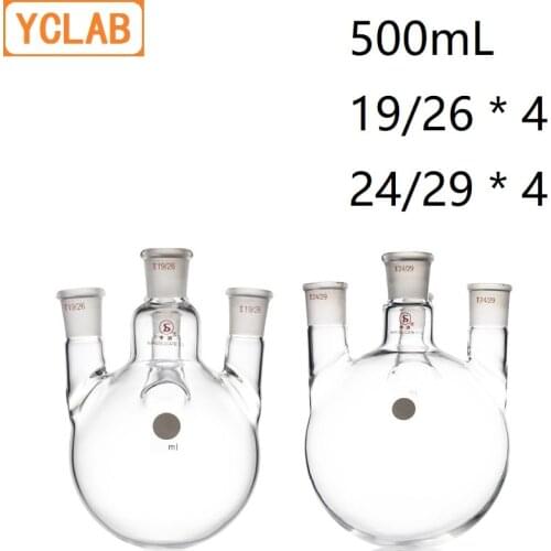 YCLAB 500mL 19/26 * 4 & 24/29 * 4 Distillation Flask Straight Shape with Four Necks Standard Ground Mouths Distilling